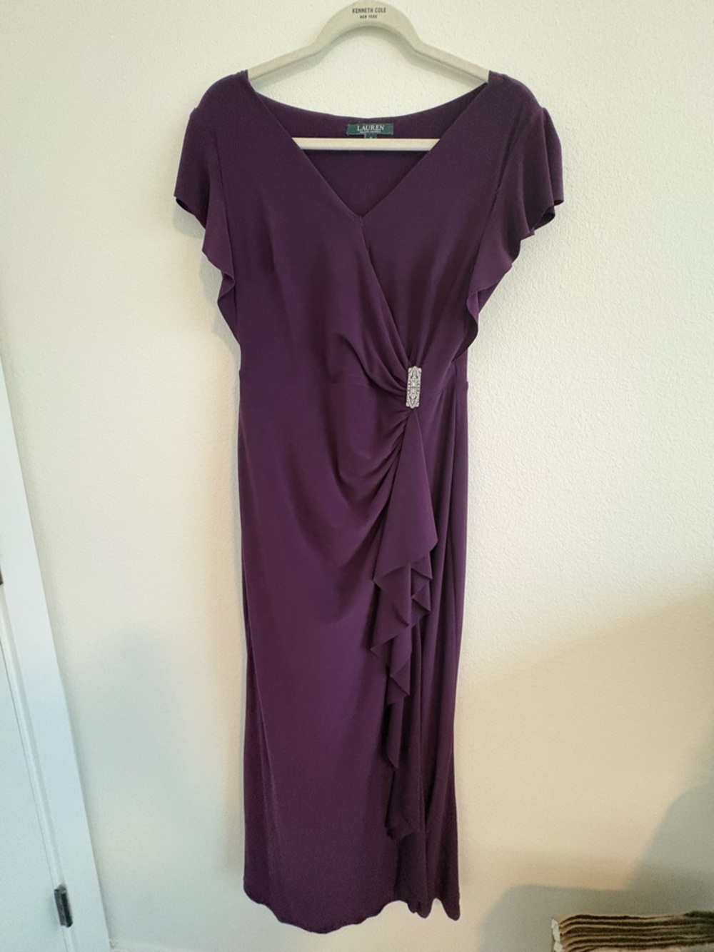 Ralph Lauren Plum V-Neck Maxi Dress with Ruffle Detail